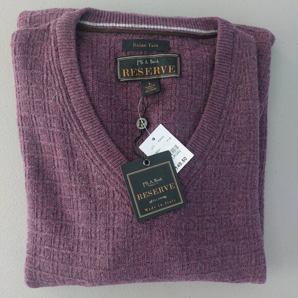 JoS. A. Bank Men's Pullover Sweater Burgundy Large Italian Merino Wool V Neck - Picture 6 of 8